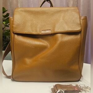 Storksak Diaper Bag Tote Backpack Tan Leather w Strap & Changing Pad